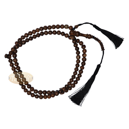 Tasbih Kayu Aren Eksotis 8 mm dengan Rumbai Hitam dan 10 Butiran Piring Datar di Atas Alif &amp; Penanda Ruang