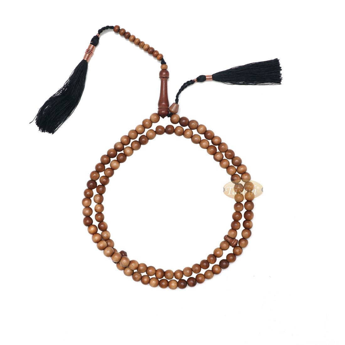 Naturally-dyed 8mm Ironwood Prayer Beads 99-bead Copper wire Tassel
