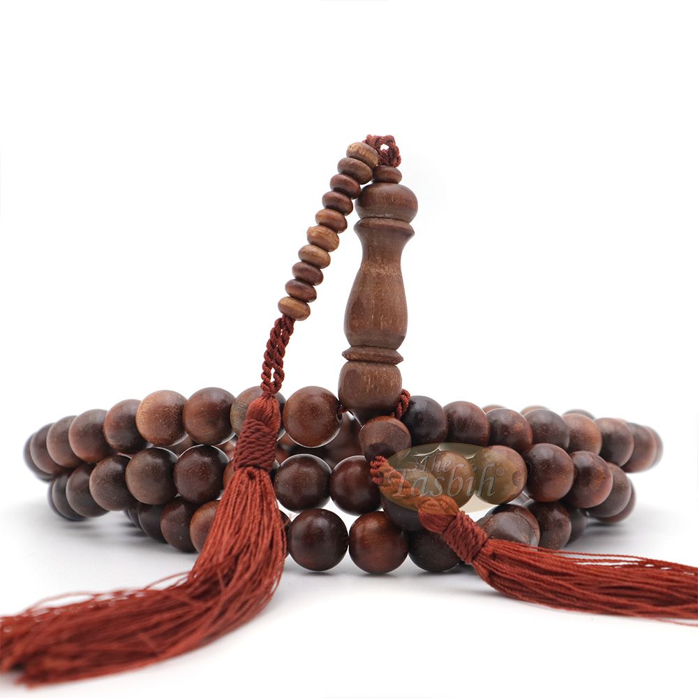 Naturally-Dyed Ironwood 12 mm Tasbih Prayer Beads 99-Bead with Matching Brown Tassels