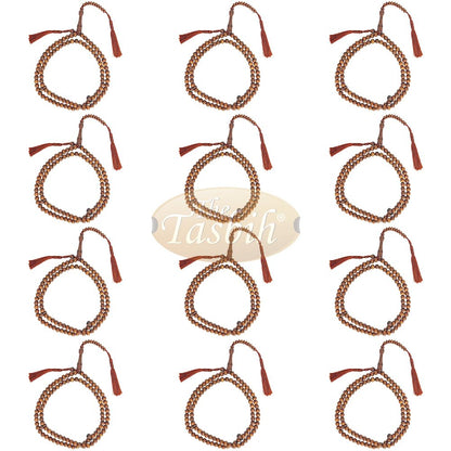 Lot of 12 Naturally-Dyed Ironwood 8 mm Tasbih Prayer Beads 99-Bead with Matching Brown Tassels