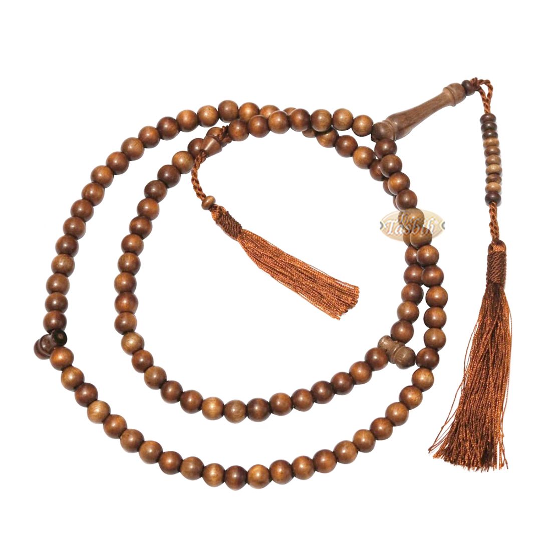 Naturally-Dyed Ironwood 8mm Tasbih Prayer Beads 99-Bead with Matching Brown Tassels
