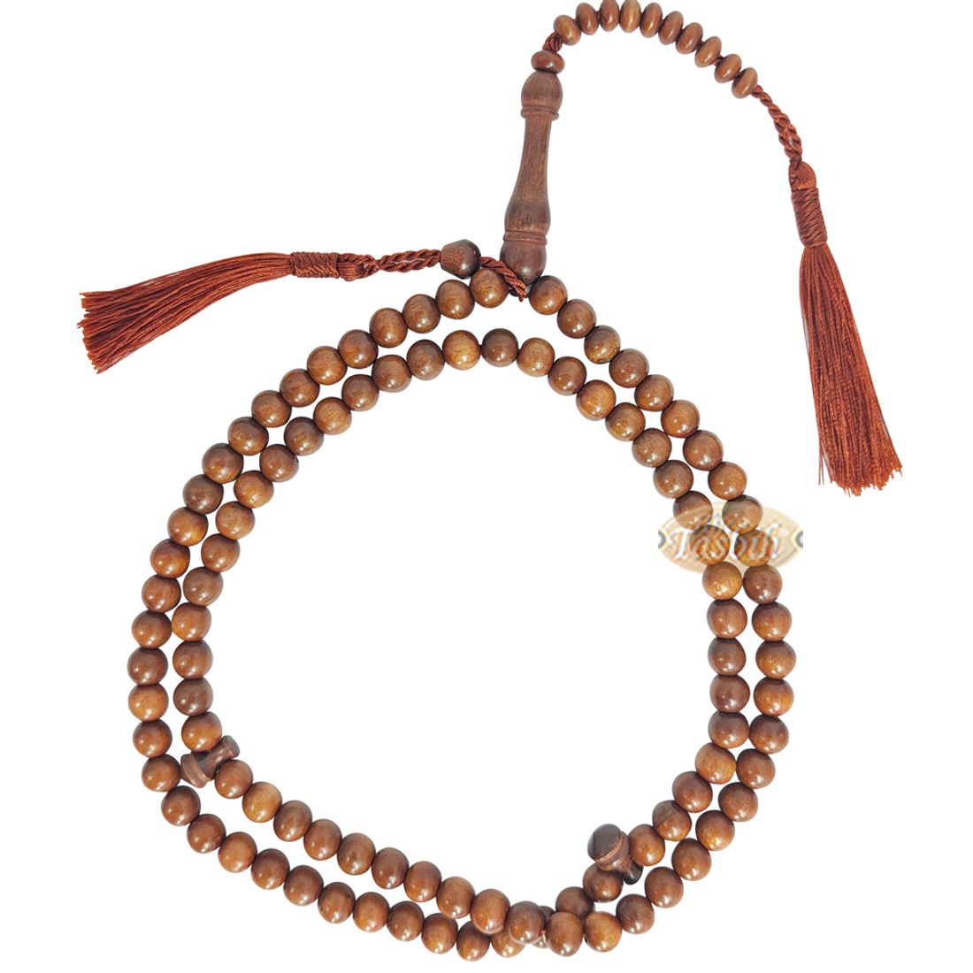 Naturally-Dyed Ironwood 8mm Tasbih Prayer Beads 99-Bead with Matching Brown Tassels