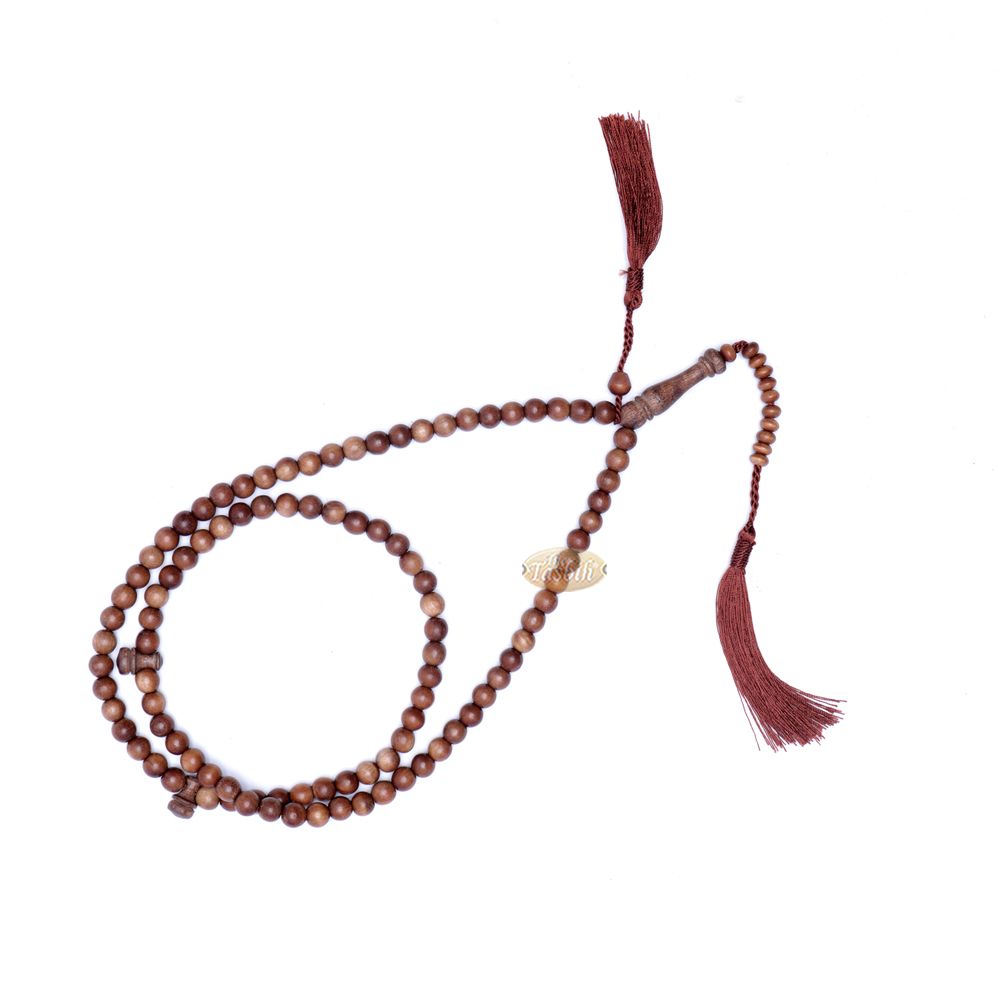 Naturally-Dyed Ironwood 8 mm Tasbih Prayer Beads 99-Bead with Matching Brown Tassels