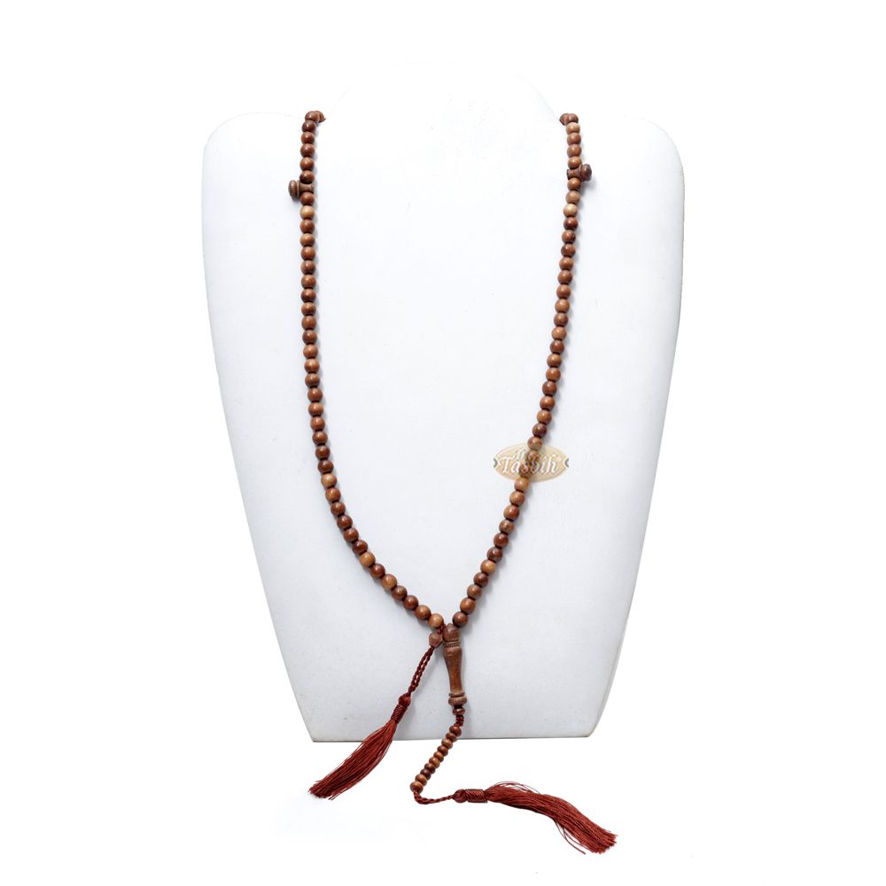 Naturally-Dyed Ironwood 8 mm Tasbih Prayer Beads 99-Bead with Matching Brown Tassels