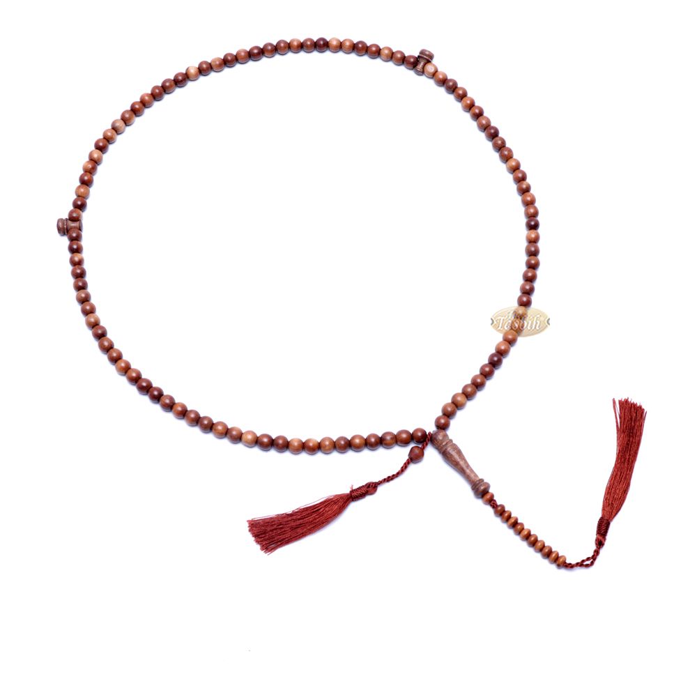 Naturally-Dyed Ironwood 8 mm Tasbih Prayer Beads 99-Bead with Matching Brown Tassels