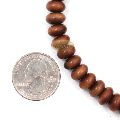 Ironwood Islamic Misbaha Tasbih – 10X5mm 99-Bead Flat Oval Handmade Muslim Prayer Beads With 2 Brown Tassels