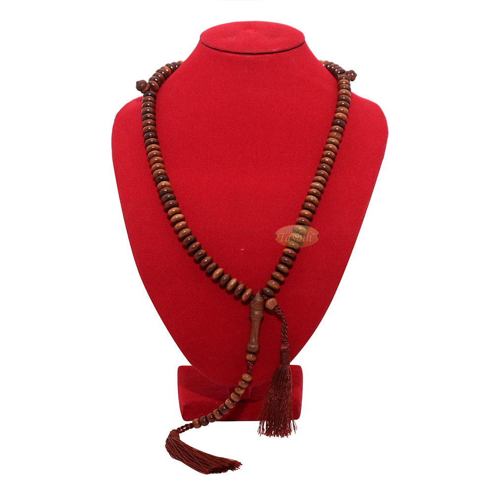 Ironwood Islamic Misbaha Tasbih - 10x5 mm 99-Bead Flat Oval Handmade Muslim Prayer Beads with 2 Brown Tassels