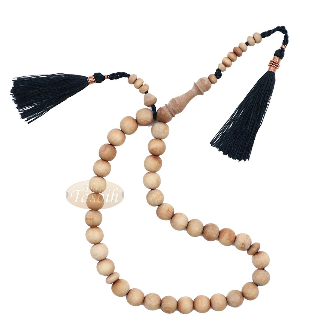 Sandalwood Prayer Beads 10mm Rosary 33-Bead with Black Copper-decorated Tassels