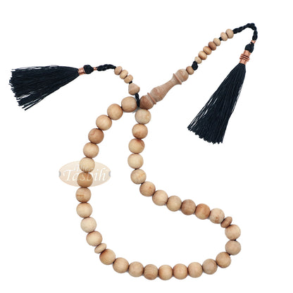 Sandalwood Prayer Beads 10mm Rosary 33-Bead With Black Copper-Decorated Tassels