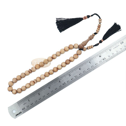 Sandalwood Prayer Beads 10 mm Rosary 33-Bead with Black Copper-Decorated Tassels