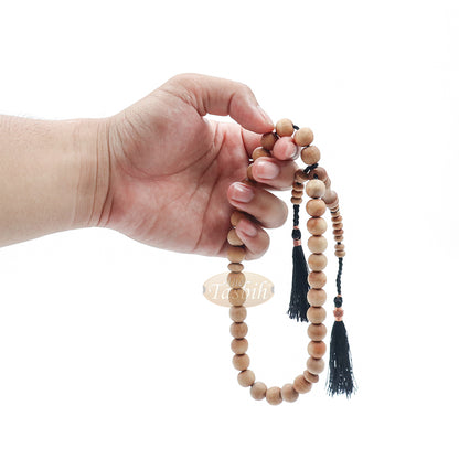 Sandalwood Prayer Beads 10mm Rosary 33-Bead With Black Copper-Decorated Tassels