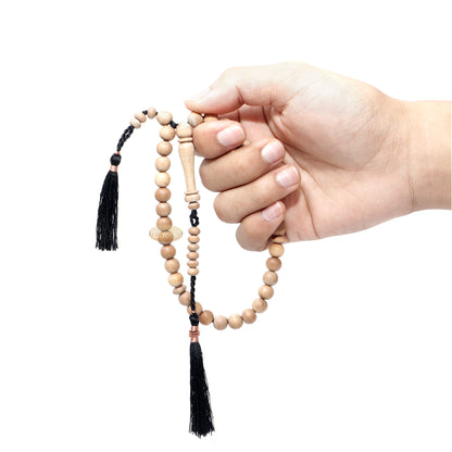 Tasbih Cendana Kecil 8 mm 33 Butir dengan Rumbai Berhias Tembaga Hitam