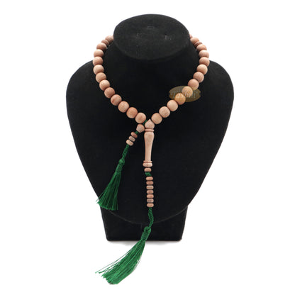 Sandalwood 33-Bead Tasbih Prayer Beads 10mm With 2 Green Copper Tassels