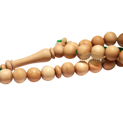 Sandalwood 33-Bead Tasbih Prayer Beads 10mm With 2 Green Copper Tassels