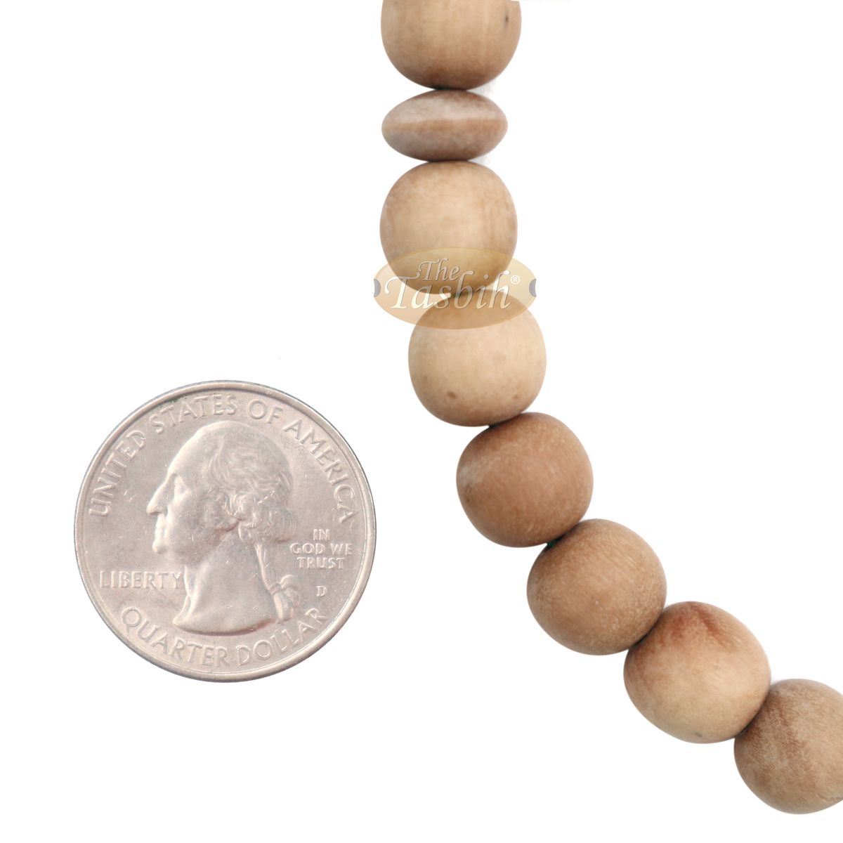 Sandalwood 33-Bead Tasbih Prayer Beads 10 mm with 2 Madinah Green Tassels