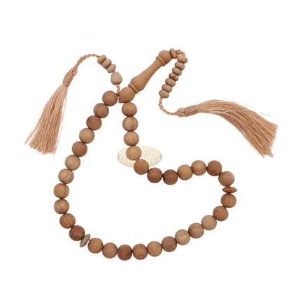 Sandalwood 33-Bead Tasbih Muslim Prayer Beads 10 mm with 2 Brown Tassels
