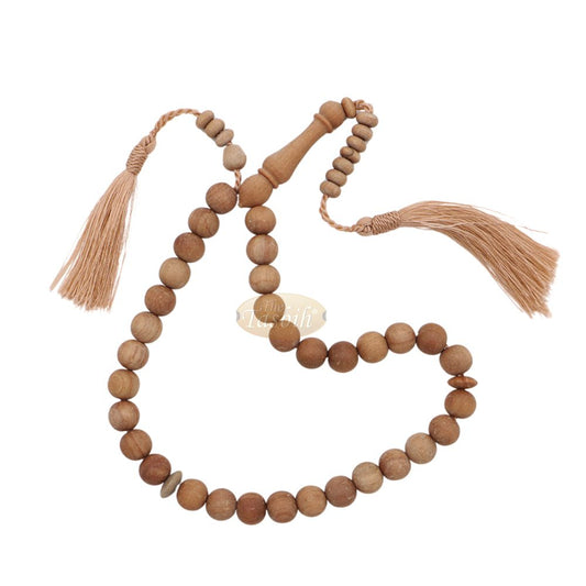 Sandalwood 33-Bead Tasbih Muslim Prayer Beads 10 mm with 2 Brown Tassels