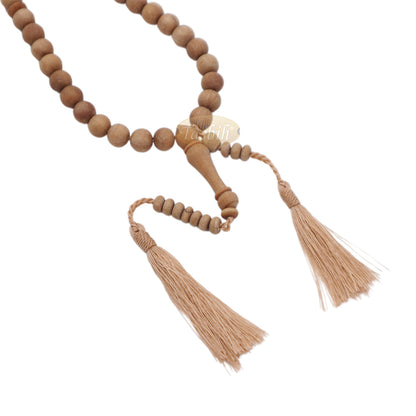 Sandalwood 33-Bead Tasbih Muslim Prayer Beads 10 mm with 2 Brown Tassels