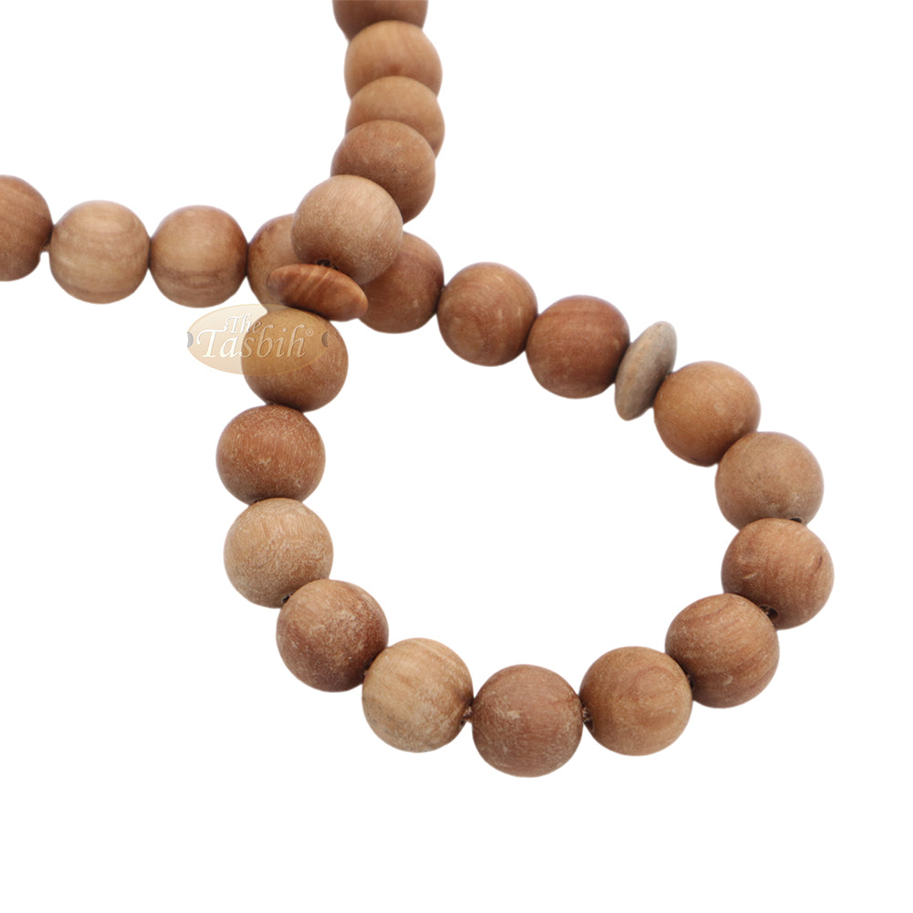 Sandalwood 33-Bead Tasbih Muslim Prayer Beads 10 mm with 2 Brown Tassels