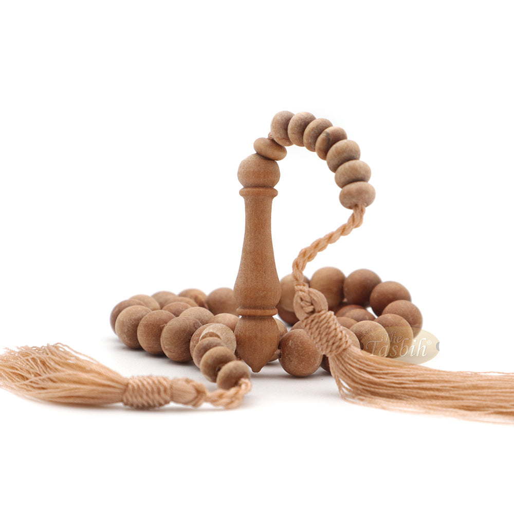 Sandalwood 33-Bead Tasbih Muslim Prayer Beads 10 mm with 2 Brown Tassels