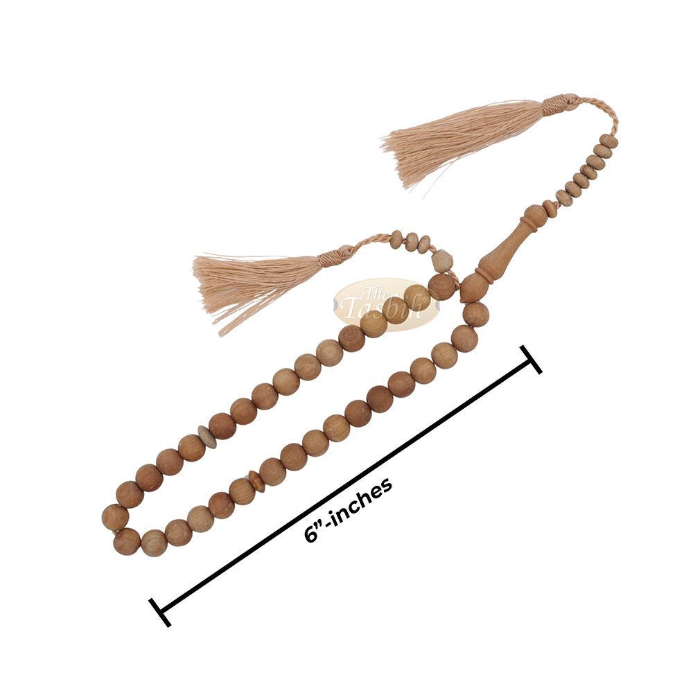 Sandalwood 33-Bead Tasbih Muslim Prayer Beads 10 mm with 2 Brown Tassels