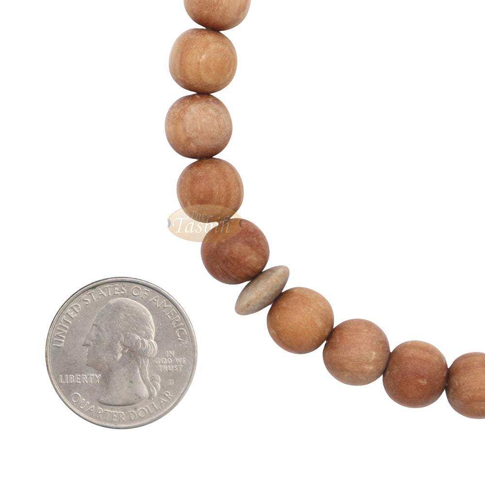 Sandalwood 33-Bead Tasbih Muslim Prayer Beads 10 mm with 2 Brown Tassels