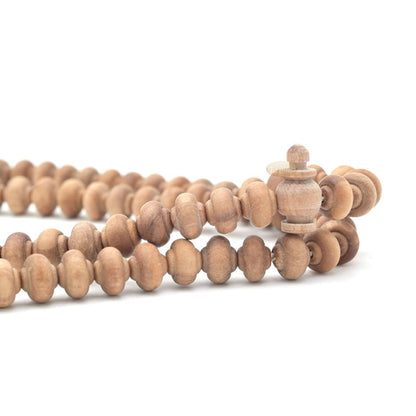 Sandalwood Prayer Beads – 9 mm- Contoured Beads Sandalwood Tasbih Prayer Beads with Beige Tassels