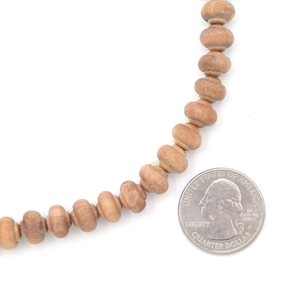 Sandalwood Prayer Beads – 9 mm- Contoured Beads Sandalwood Tasbih Prayer Beads with Beige Tassels