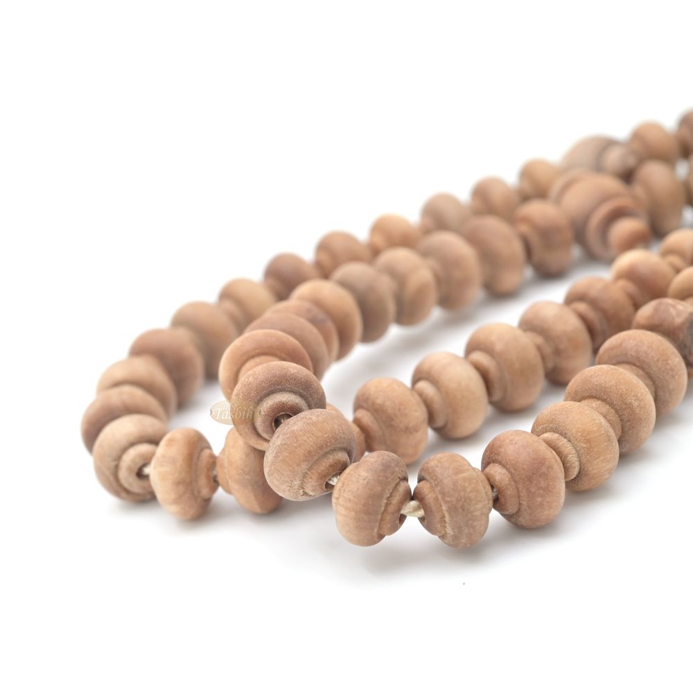 Sandalwood Prayer Beads – 9 mm- Contoured Beads Sandalwood Tasbih Prayer Beads with Beige Tassels