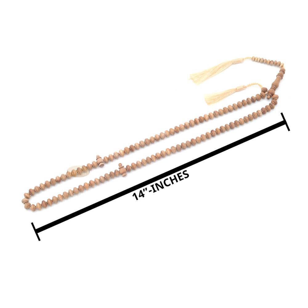 Sandalwood Prayer Beads – 9 mm- Contoured Beads Sandalwood Tasbih Prayer Beads with Beige Tassels