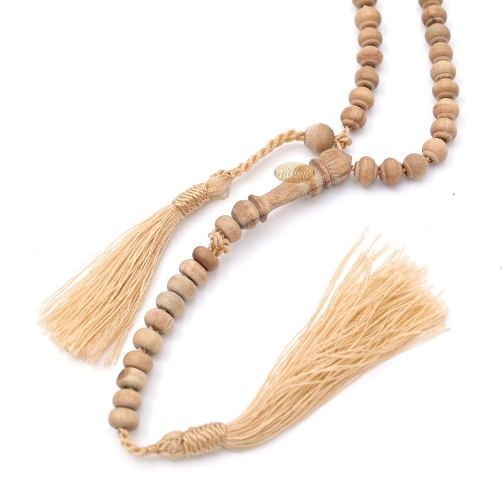 Sandalwood Prayer Beads – 6 mm- Contoured Beads Sandalwood Tasbih Prayer Beads with Brown Tassels