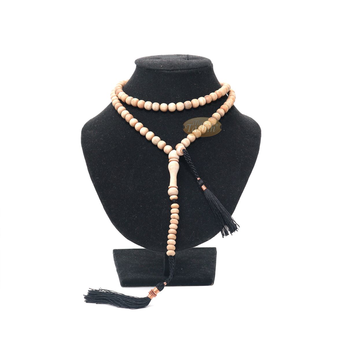 Sandalwood 7 mm Islamic 99-Bead Tasbih Sibha Prayer Beads with Black Tassels