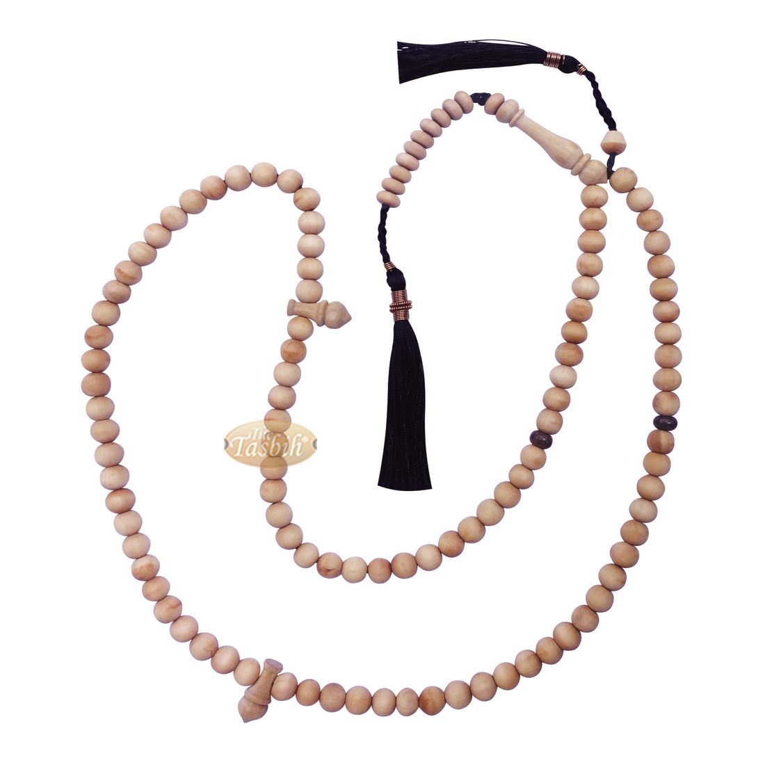 Sandalwood 7mm Tasbih Misbaha Prayer Beads Sibha with 11-bead Marker & Black Tassels