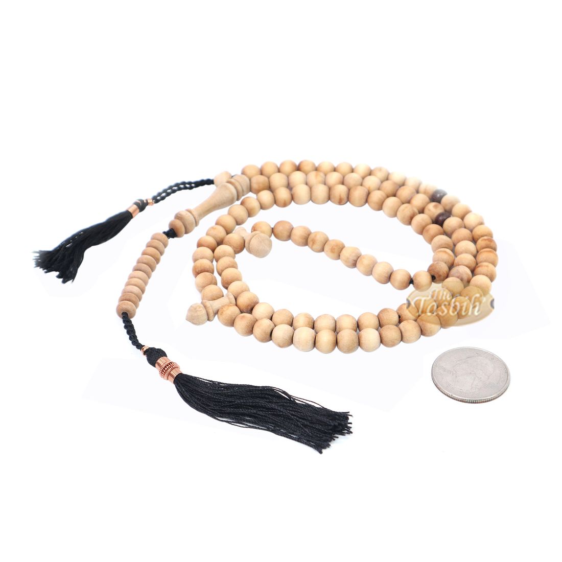 Sandalwood 7mm Tasbih Misbaha Prayer Beads Sibha with 11-bead Marker & Black Tassels