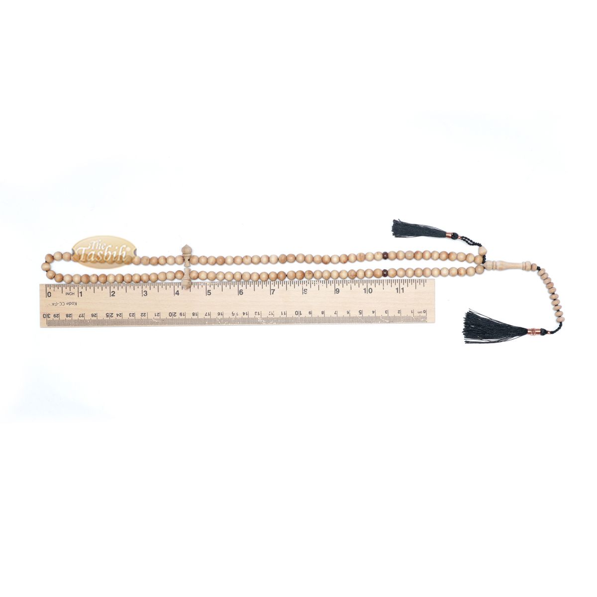 Sandalwood 7 mm Tasbih Misbaha Prayer Beads Sibha with 11-Bead Marker & Black Tassels