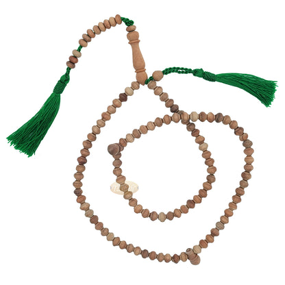 Sandalwood Prayer Beads – 6mm- Contoured Beads Sandalwood Tasbih Prayer Beads With Green Tassels