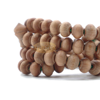 Sandalwood Prayer Beads – 7Mm- Contoured Beads Sandalwood Tasbih Prayer Beads With Green Tassels