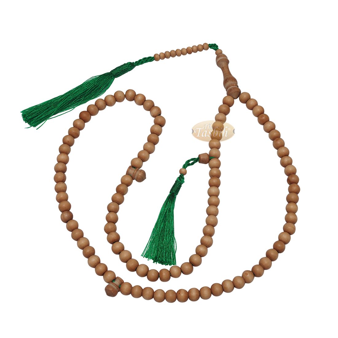 Sandalwood 8mm Round Beads 99 count Tasbih for Zikr Prayer Green Tassels