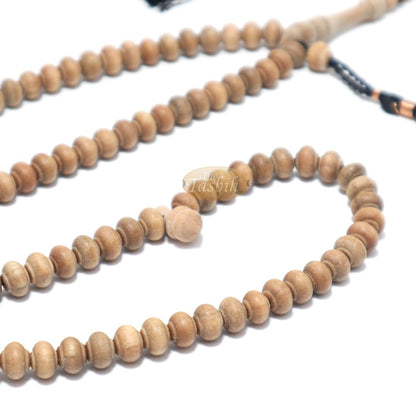 Sandalwood Prayer beads – 7mm- Contoured beads Sandalwood Tasbih Prayer Beads with Copper Black Tassels