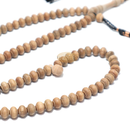 Sandalwood Prayer Beads - 7 mm- Contoured Beads Sandalwood Tasbih Prayer Beads with Copper Black Tassels