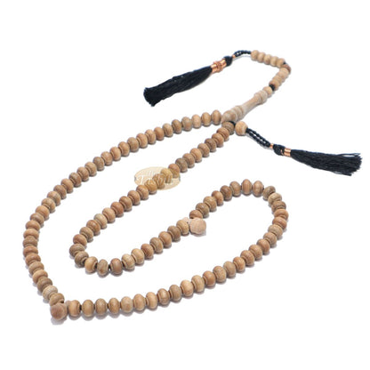 Sandalwood Prayer Beads – 7 mm- Contoured Beads Sandalwood Tasbih Prayer Beads with Copper Black Tassels