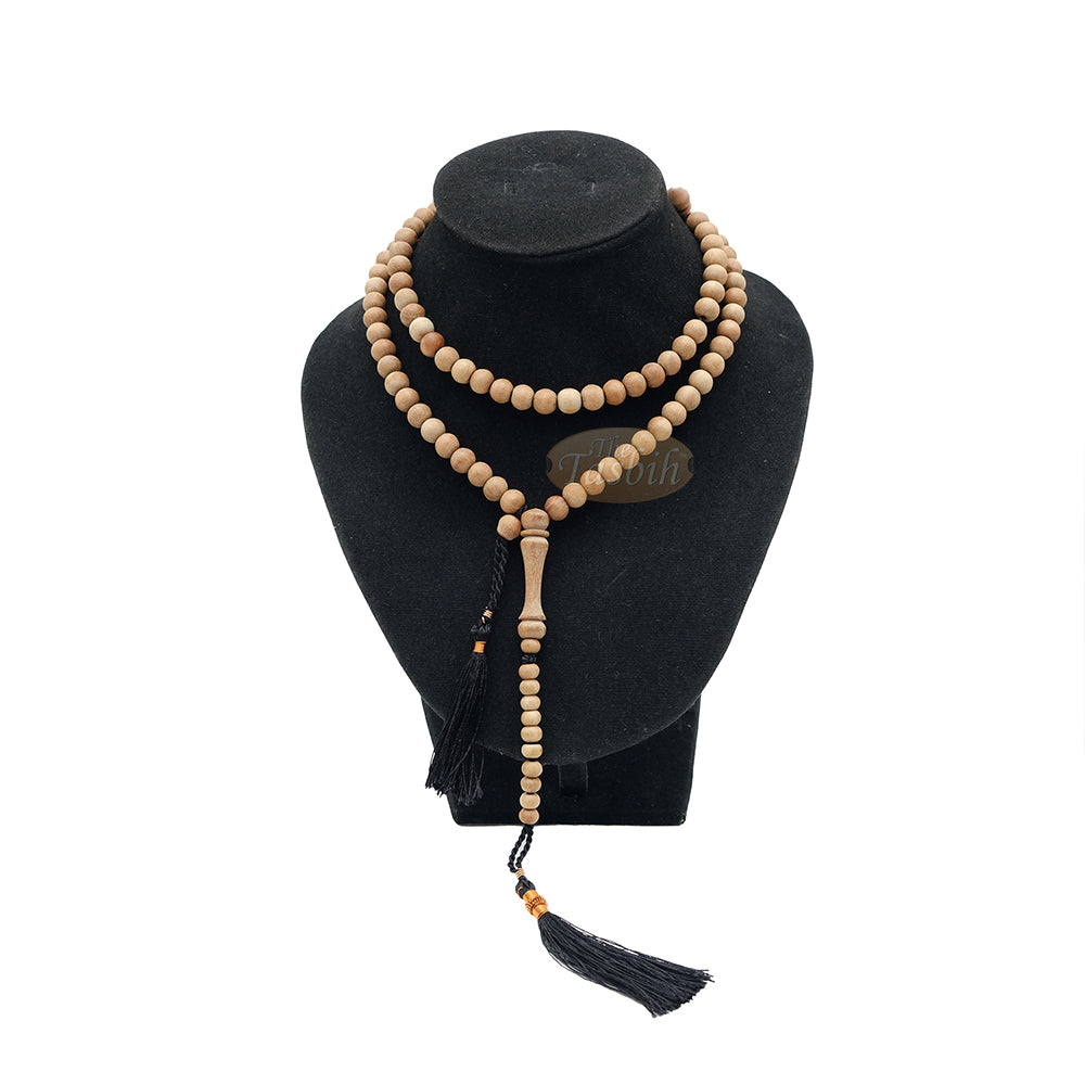 Scented Sandalwood Light Brown Tasbih 7 mm Handmade Misbaha Prayer Beads Subha with Copper Decorated Tassels