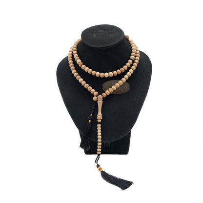 Scented Sandalwood Light Brown Tasbih 7 mm Handmade Misbaha Prayer Beads Subha with Copper Decorated Tassels