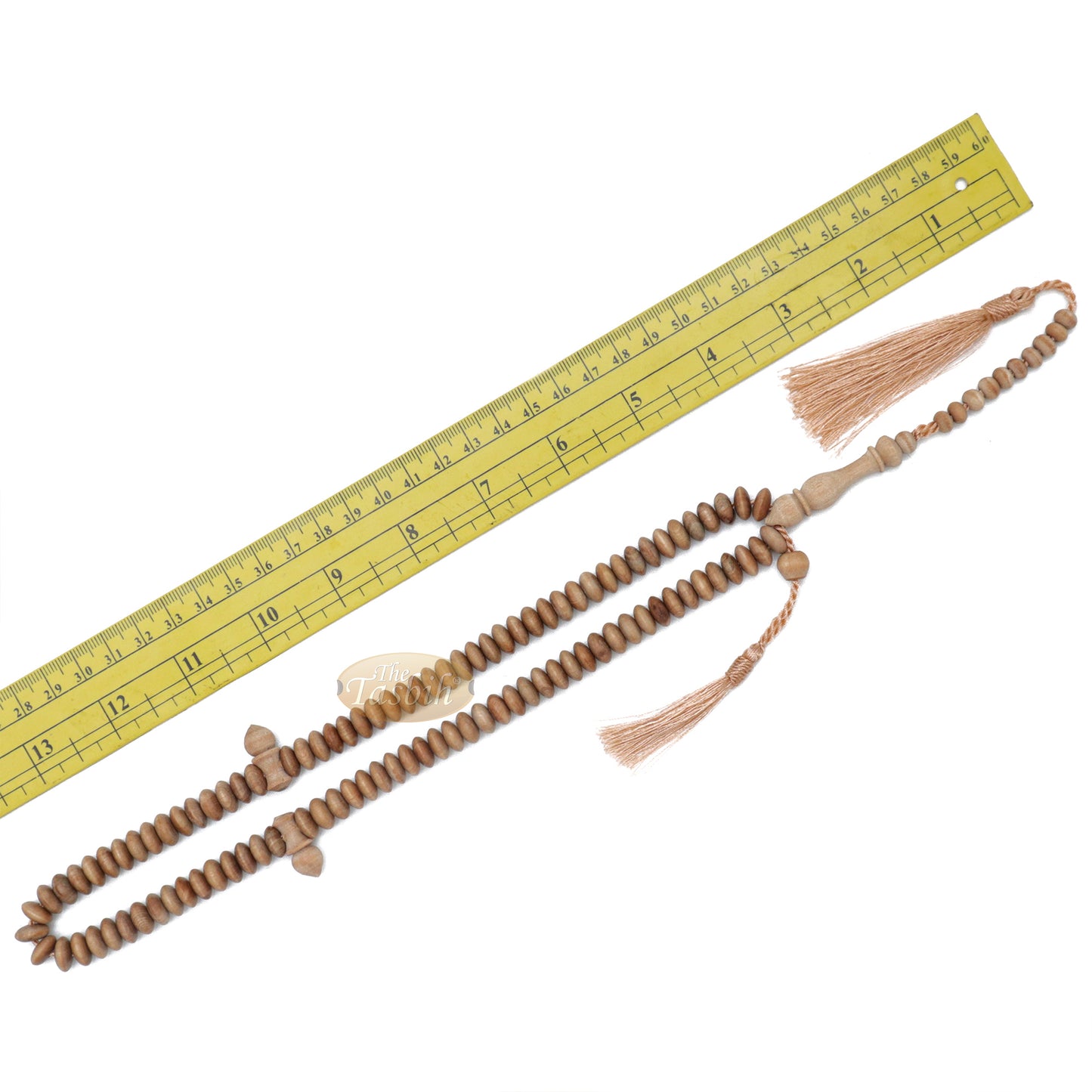 Tasbih Muslim dari Kayu Cendana - Aroma Alami 10x5 mm Bentuk Piring 99 Butir Kayu Dhikr Tasbih Sibha Misbaha Rumbai Coklat Muda Kotak Hadiah