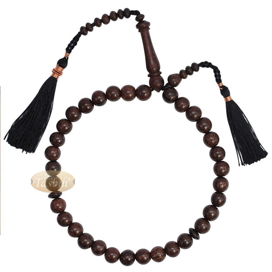Tasbih Prayer Beads Made from Tamarind Wood with Black Decorated Tassels