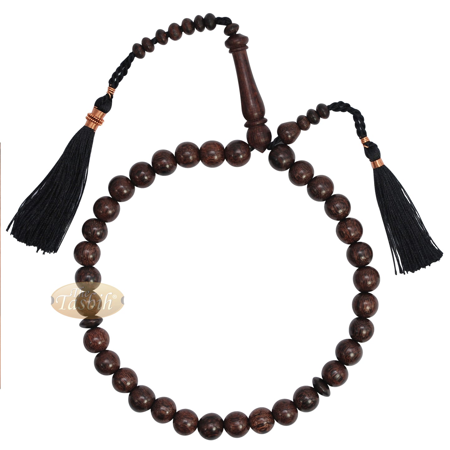 Tasbih dari Kayu Asam Jawa dengan Rumbai Berhias Warna Hitam