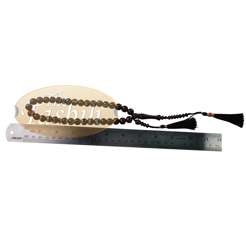 Tasbih dari Kayu Asam Jawa dengan Rumbai Berhias Warna Hitam