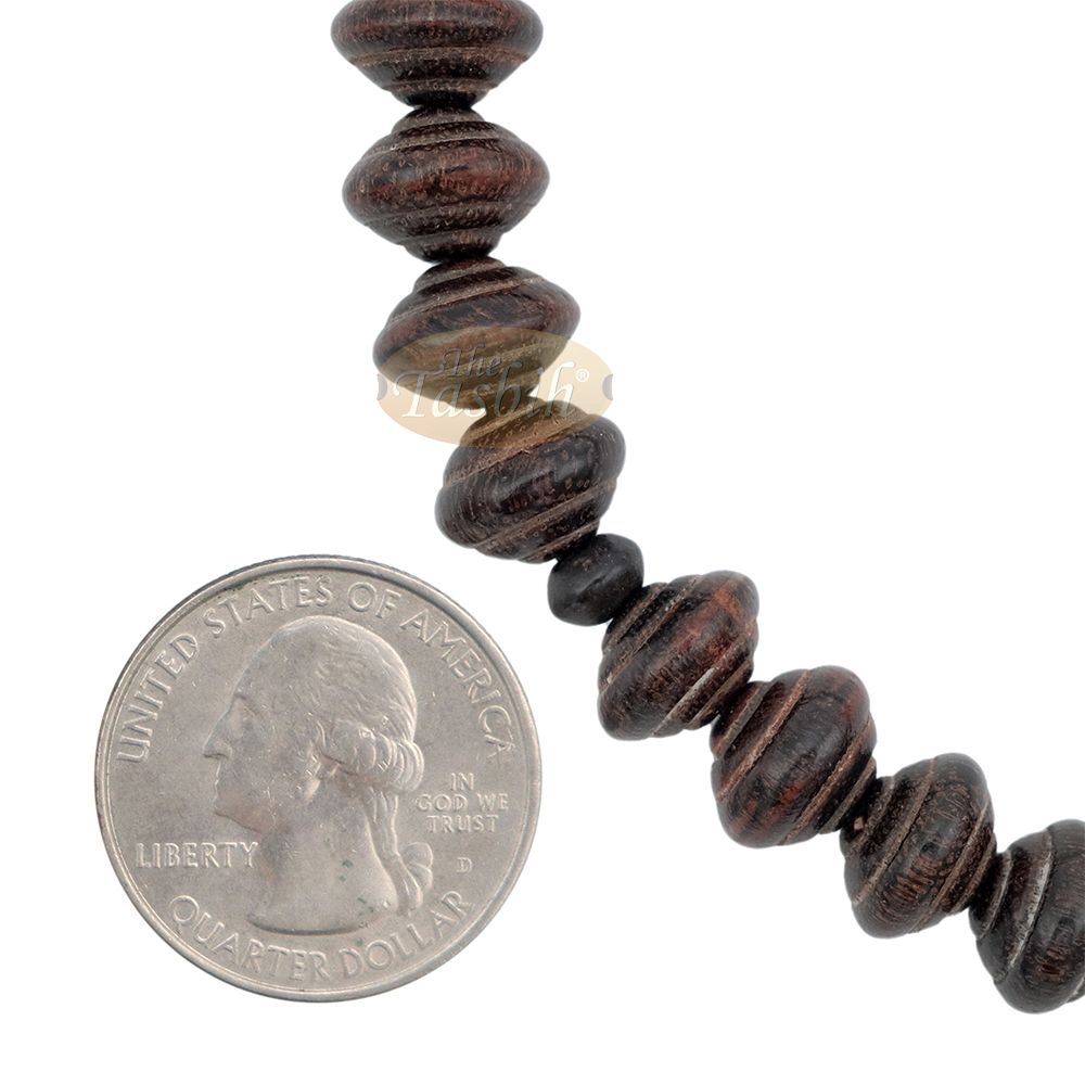 8×11 mm Tamarind Wood Misbaha – Handcrafted 33-bead Muslim Contoured Saucer Prayer Beads Tasbih – Genuine Dark Brown Islamic Rosary in Gift Box