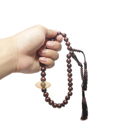 Handcrafted Tamarind Wood 33-Bead Dhikr Prayer Tasbih Dark Brown Tassels 10-mm Beads Thetasbih®