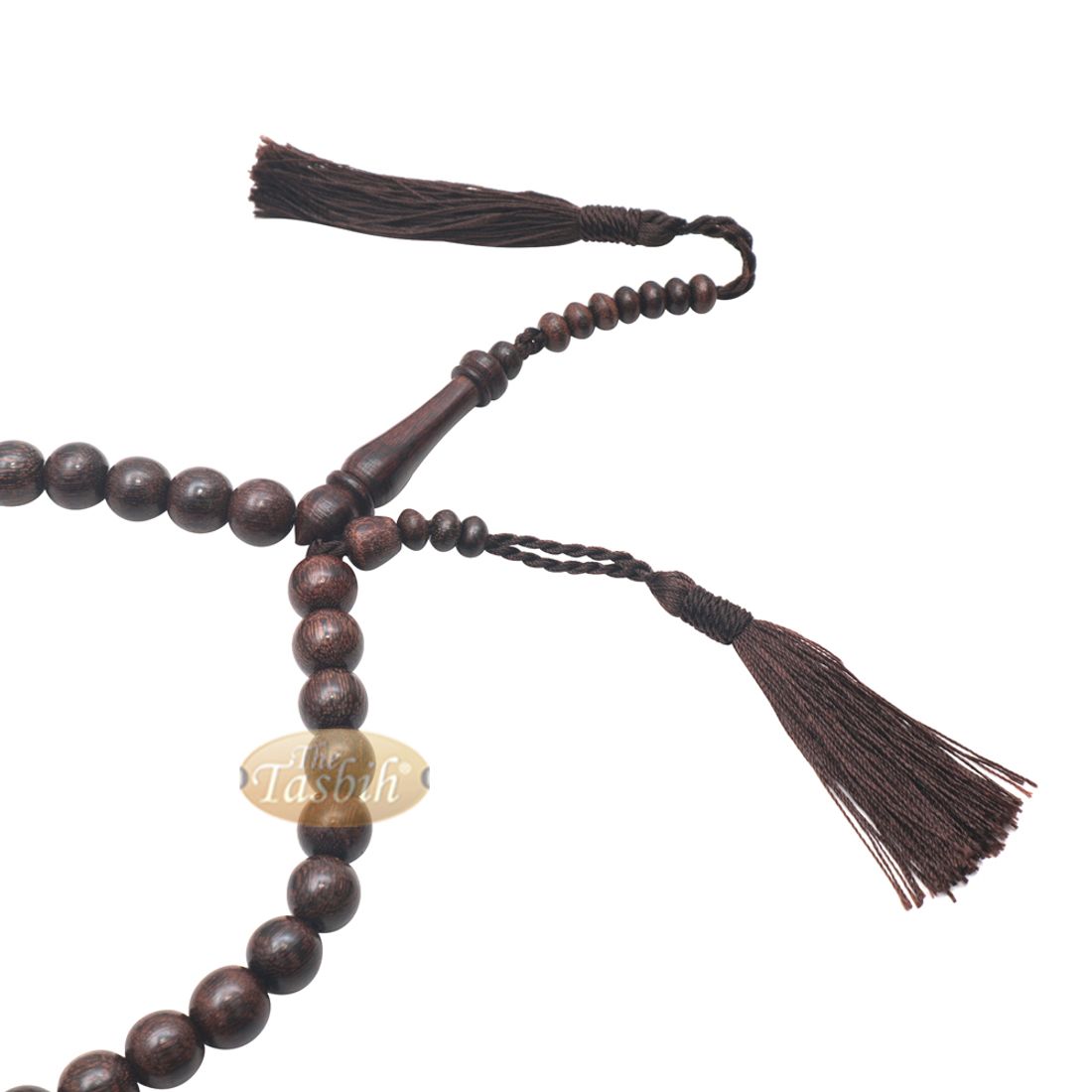 Handcrafted Tamarind Wood 33-bead Dhikr Prayer Tasbih Dark Brown Tassels 10-mm Beads